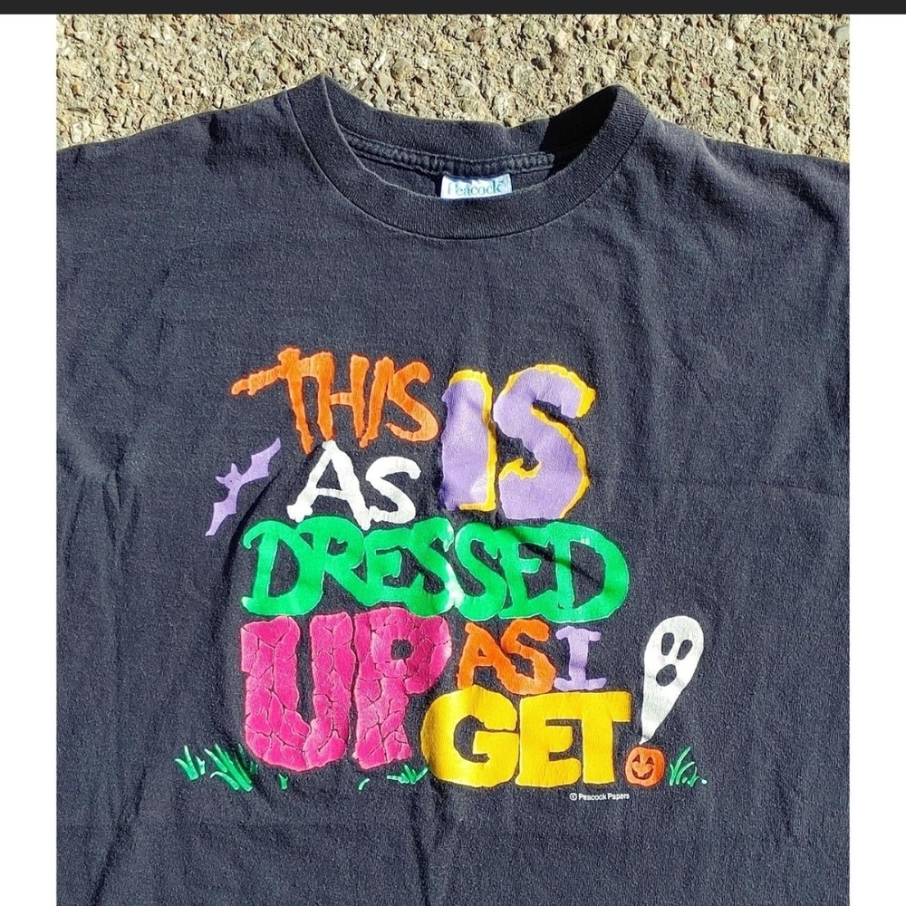 Vtg 90s Halloween T-Shirt Peacock Papers Made in USA Large Single Stitch Graphic